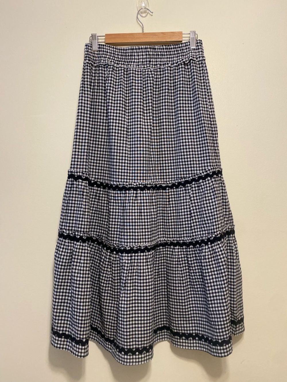 DEJA BLUE Set Black & White Gingham TOP & Tiered Maxi Skirt - Women. Size M - Picture 5 of 13